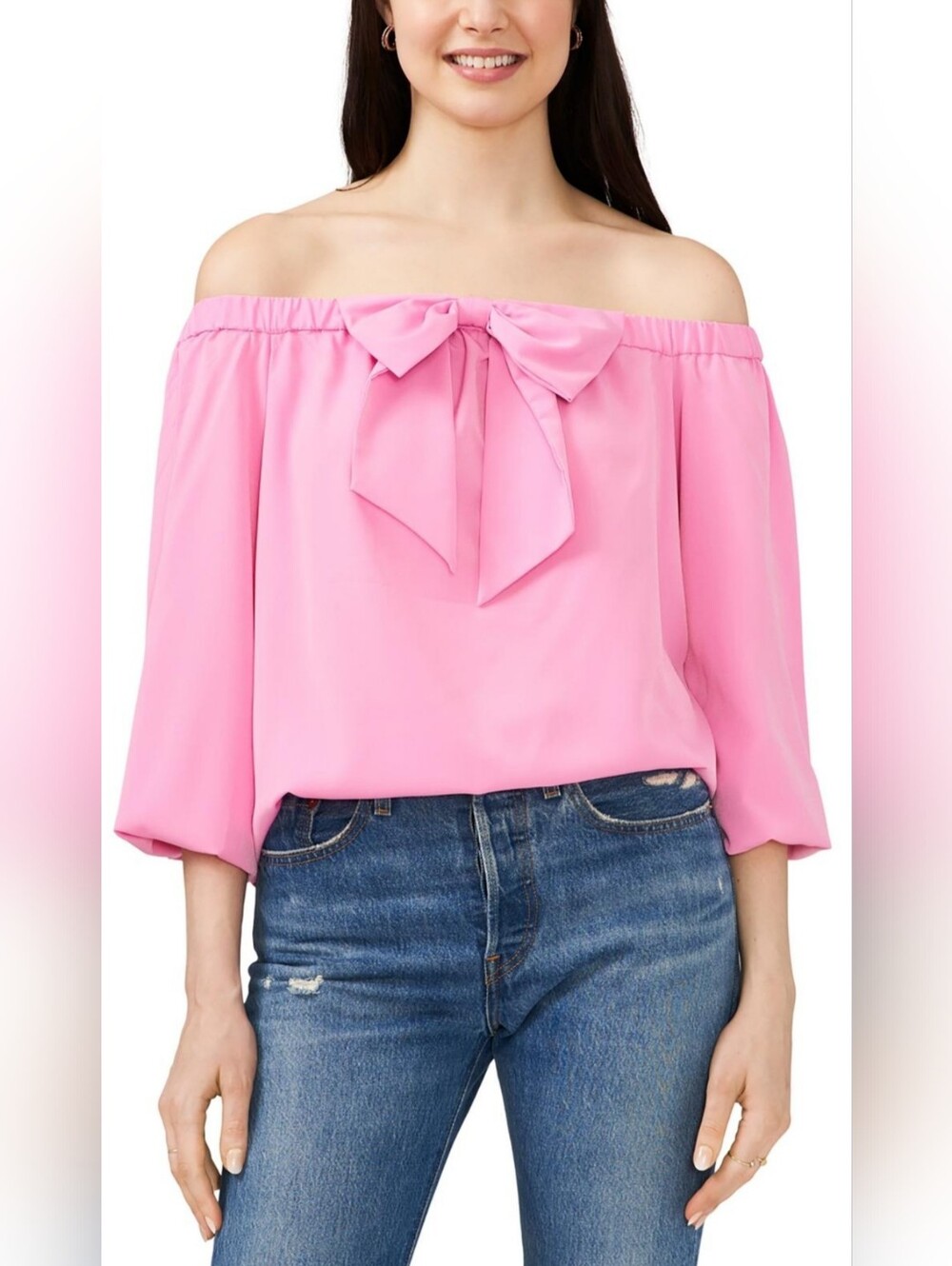 NWT! Fall Barbiecore Pink Bow Front Women's Off The Shoulder Blouse Top Medium